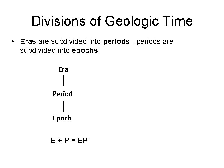 Divisions of Geologic Time • Eras are subdivided into periods. . . periods are