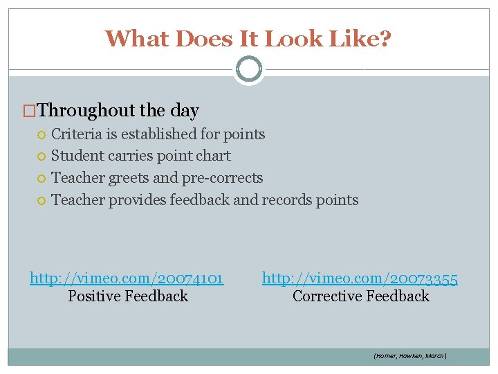 What Does It Look Like? �Throughout the day Criteria is established for points Student What Does It Look Like? �Throughout the day Criteria is established for points Student