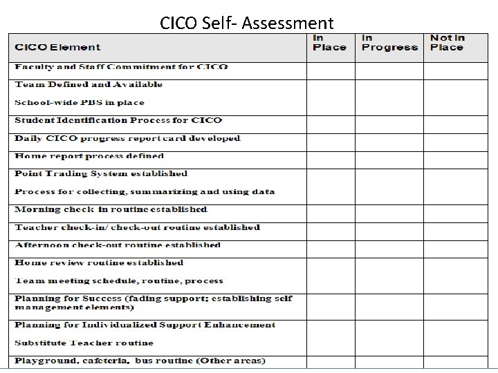 CICO Self- Assessment 