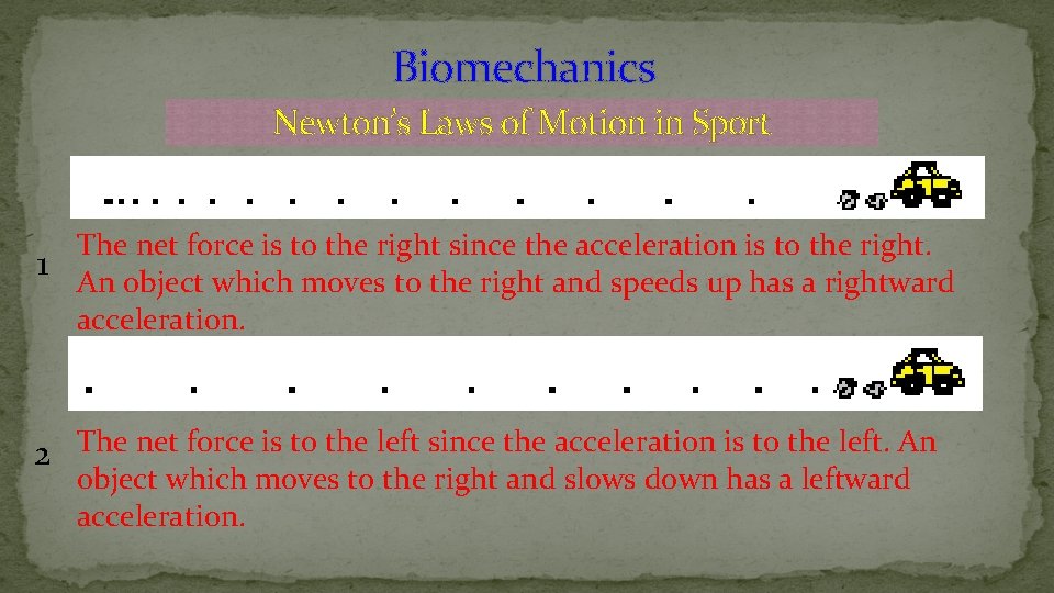 Biomechanics Newton’s Laws of Motion in Sport The net force is to the right