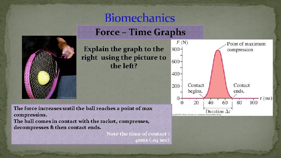 Biomechanics Force – Time Graphs Explain the graph to the right using the picture