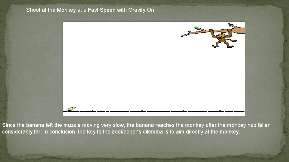 Shoot at the Monkey at a Fast Speed with Gravity On Since the banana