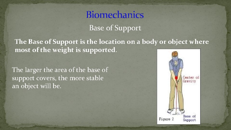 Biomechanics Base of Support The Base of Support is the location on a body