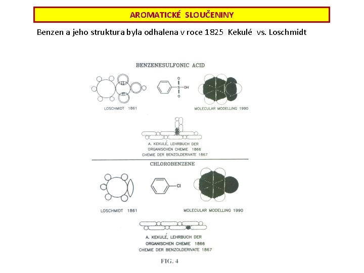 AROMATICKÉ SLOUČENINY Benzen a jeho struktura byla odhalena v roce 1825 Kekulé vs. Loschmidt