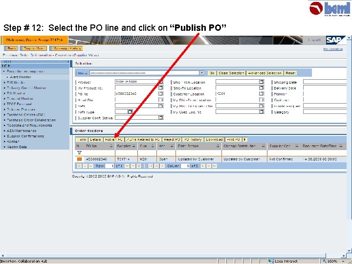 Step # 12: Select the PO line and click on “Publish PO” 