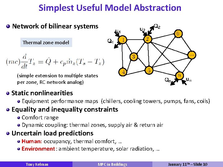 Simplest Useful Model Abstraction Network of bilinear systems Thermal zone model A (simple extension