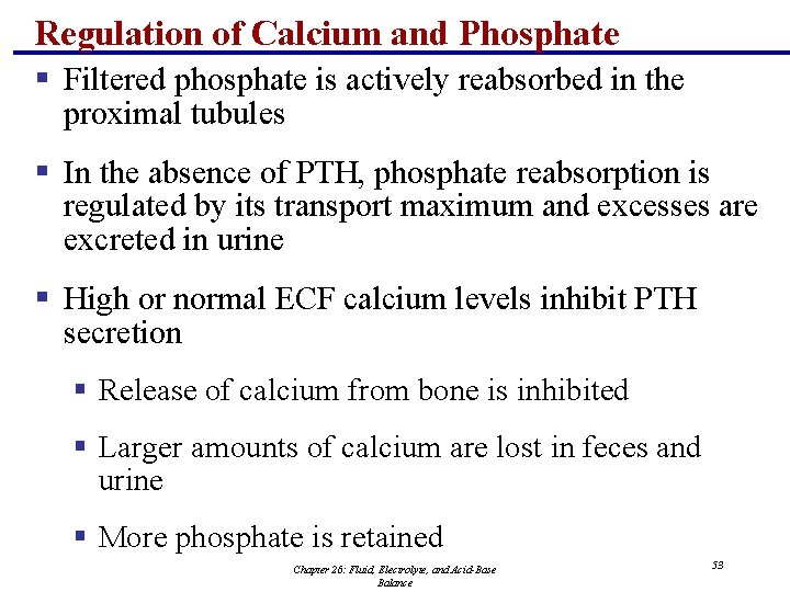 Regulation of Calcium and Phosphate § Filtered phosphate is actively reabsorbed in the proximal