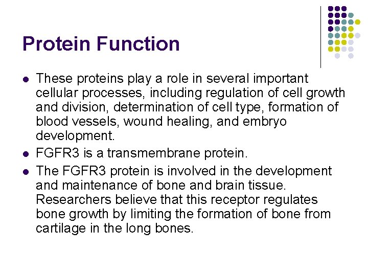 Protein Function l l l These proteins play a role in several important cellular