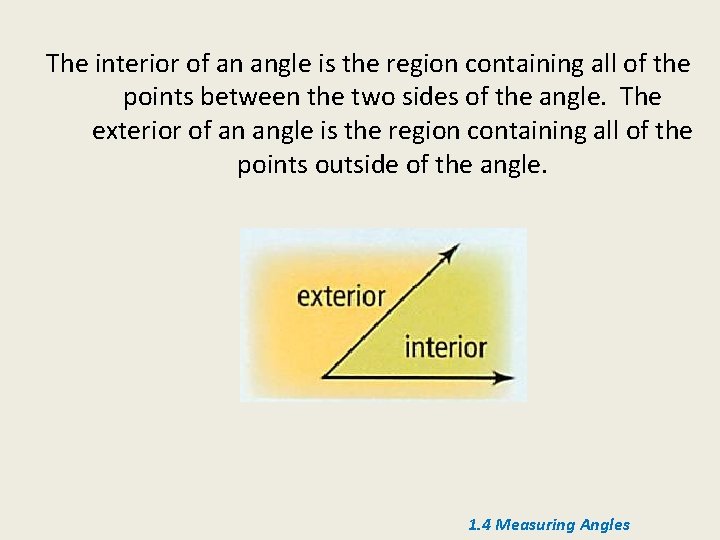 The interior of an angle is the region containing all of the points between