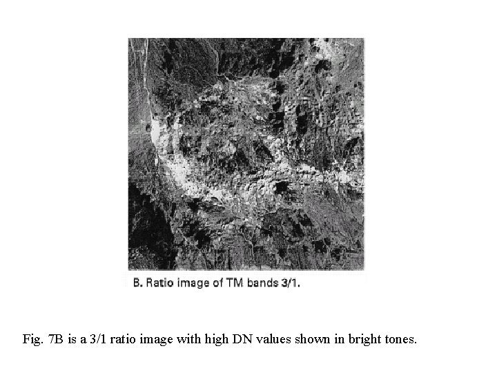 Fig. 7 B is a 3/1 ratio image with high DN values shown in