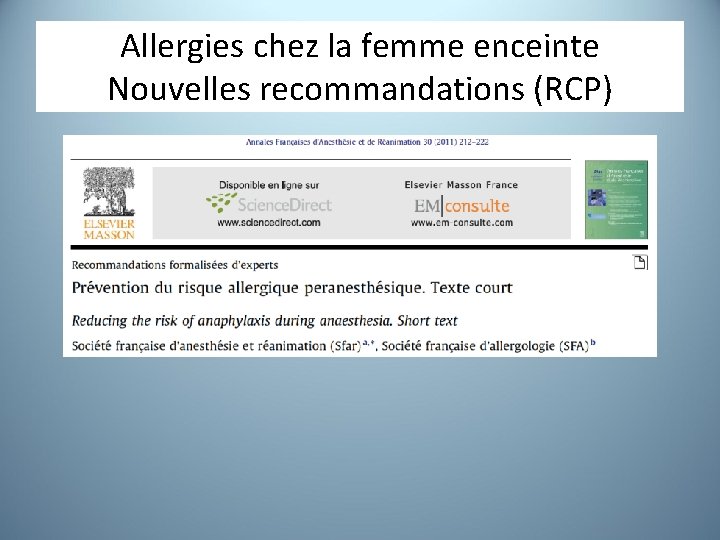 Allergies chez la femme enceinte Nouvelles recommandations (RCP) 