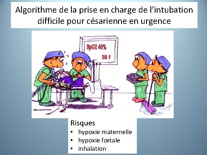 Algorithme de la prise en charge de l’intubation difficile pour césarienne en urgence Risques
