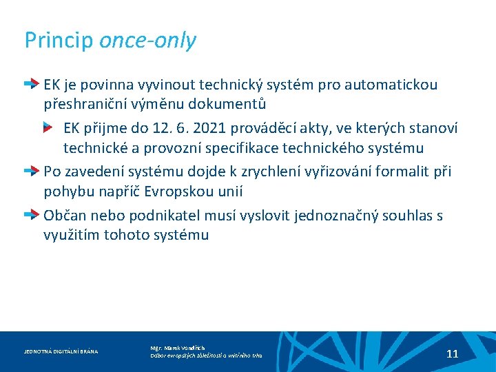 Princip once-only EK je povinna vyvinout technický systém pro automatickou přeshraniční výměnu dokumentů EK