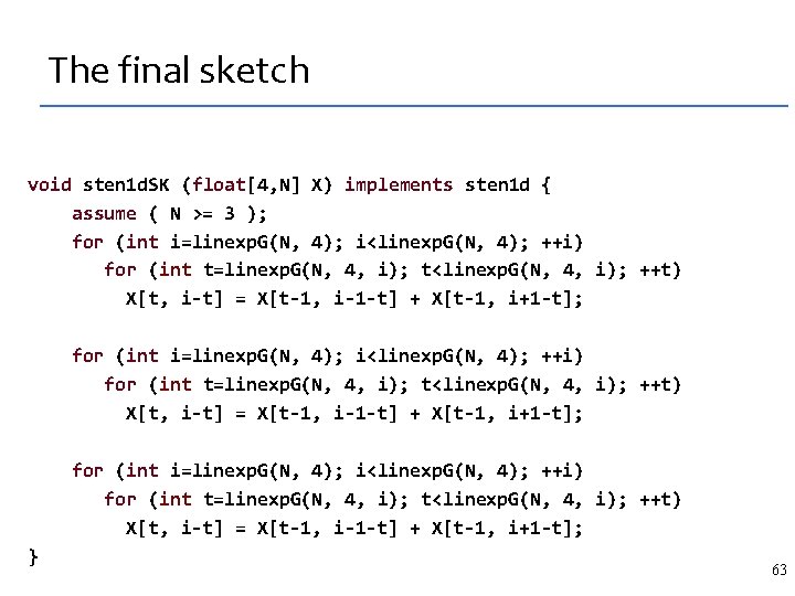 The final sketch void sten 1 d. SK (float[4, N] X) implements sten 1