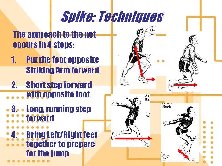 Spike: Techniques The approach to the net occurs in 4 steps: 1. Put the Spike: Techniques The approach to the net occurs in 4 steps: 1. Put the