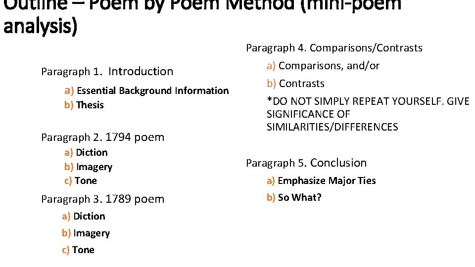 Outline – Poem by Poem Method (mini-poem analysis) Paragraph 1. Introduction a) Essential Background