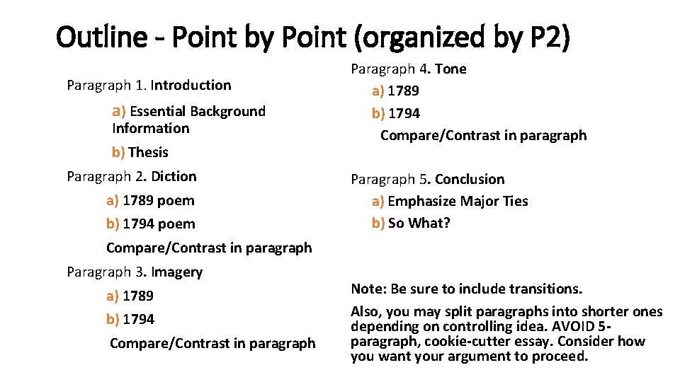 Outline - Point by Point (organized by P 2) Paragraph 1. Introduction a) Essential Outline - Point by Point (organized by P 2) Paragraph 1. Introduction a) Essential