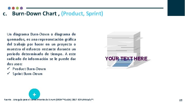 c. Burn-Down Chart , (Product, Sprint) Un diagrama Burn-Down o diagrama de quemados, es