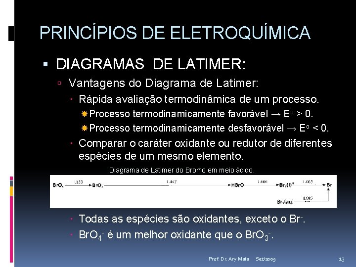 PRINCÍPIOS DE ELETROQUÍMICA DIAGRAMAS DE LATIMER: Vantagens do Diagrama de Latimer: Rápida avaliação termodinâmica