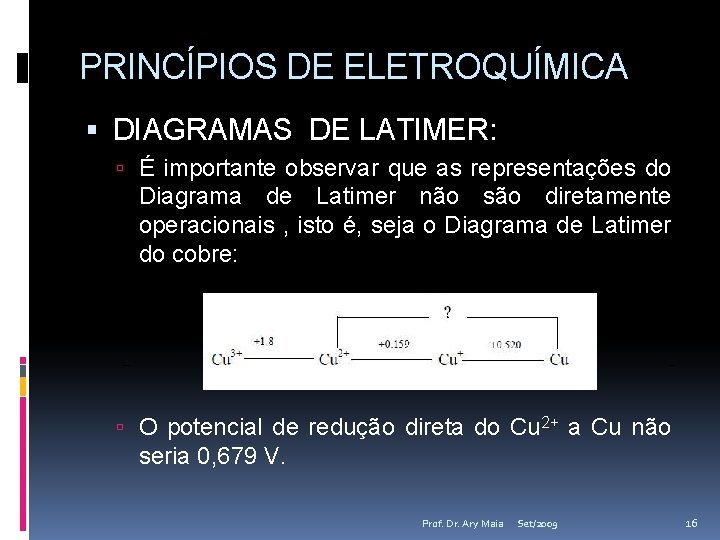 PRINCÍPIOS DE ELETROQUÍMICA DIAGRAMAS DE LATIMER: É importante observar que as representações do Diagrama