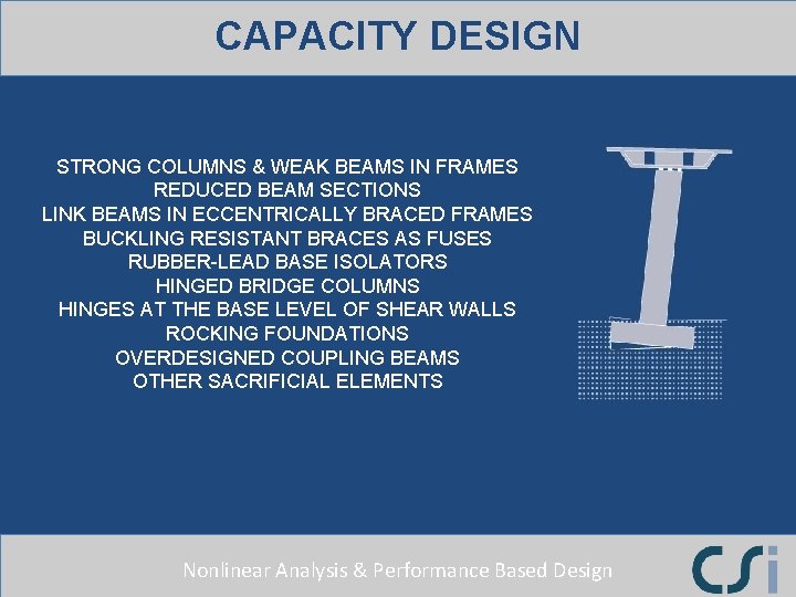 CAPACITY DESIGN STRONG COLUMNS & WEAK BEAMS IN FRAMES REDUCED BEAM SECTIONS LINK BEAMS CAPACITY DESIGN STRONG COLUMNS & WEAK BEAMS IN FRAMES REDUCED BEAM SECTIONS LINK BEAMS