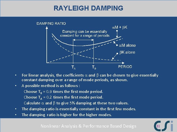 RAYLEIGH DAMPING • • For linear analysis, the coefficients a and b can be