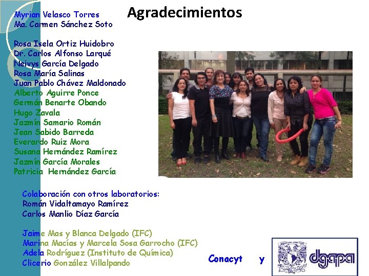 Myrian Velasco Torres Ma. Carmen Sánchez Soto Agradecimientos Rosa Isela Ortiz Huidobro Dr. Carlos