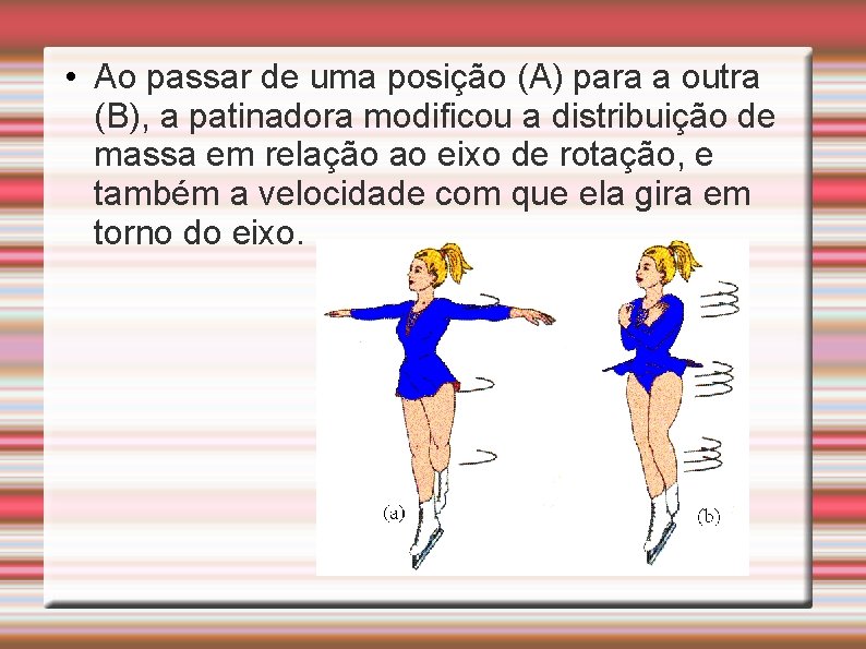  • Ao passar de uma posição (A) para a outra (B), a patinadora