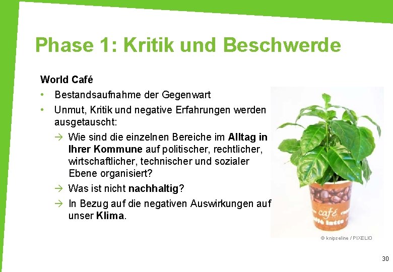 Phase 1: Kritik und Beschwerde World Café • Bestandsaufnahme der Gegenwart • Unmut, Kritik