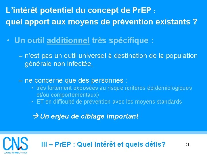L’intérêt potentiel du concept de Pr. EP : quel apport aux moyens de prévention