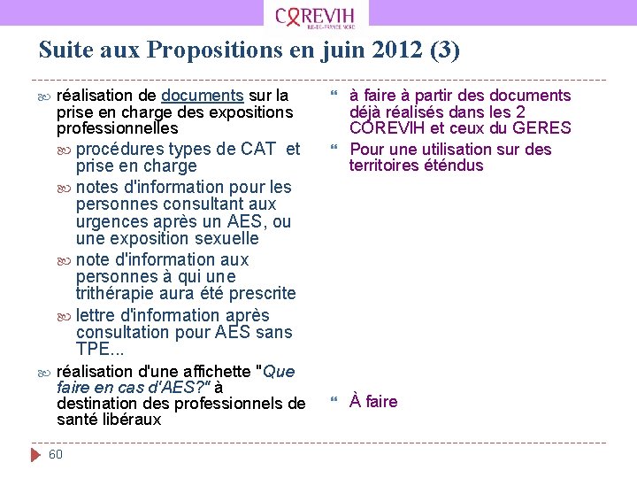 Suite aux Propositions en juin 2012 (3) réalisation de documents sur la prise en