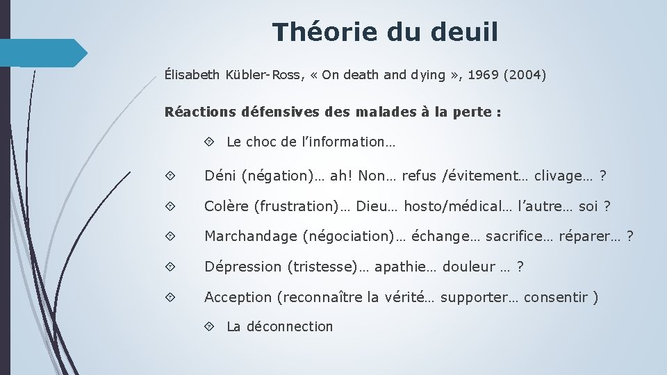 Théorie du deuil Élisabeth Kübler-Ross, « On death and dying » , 1969 (2004)
