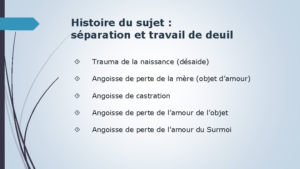 Histoire du sujet : séparation et travail de deuil Trauma de la naissance (désaide)