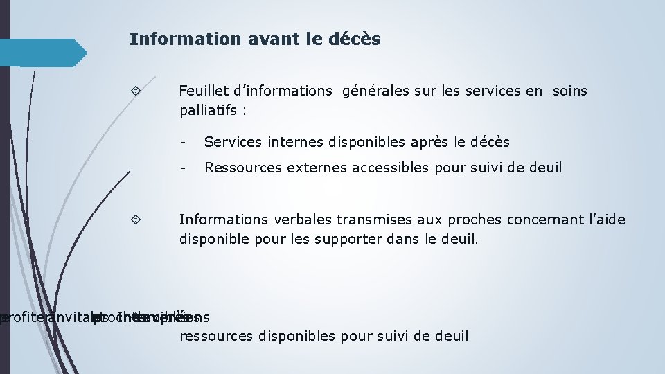 Information avant le décès Feuillet d’informations générales sur les services en soins palliatifs :