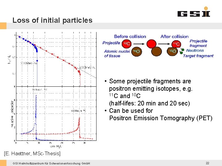 Loss of initial particles • Some projectile fragments are positron emitting isotopes, e. g.