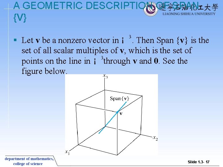 A GEOMETRIC DESCRIPTION OF SPAN {V} § Let v be a nonzero vector in.