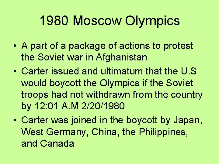 1980 Moscow Olympics • A part of a package of actions to protest the 1980 Moscow Olympics • A part of a package of actions to protest the
