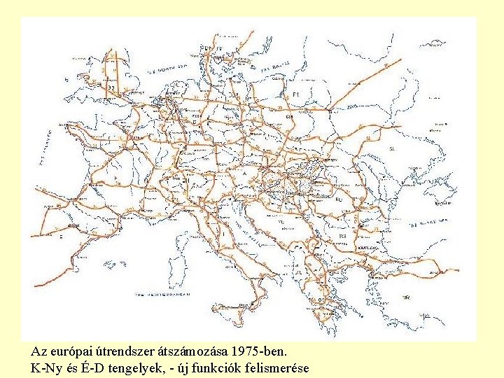 Az európai útrendszer átszámozása 1975 -ben. K-Ny és É-D tengelyek, - új funkciók felismerése