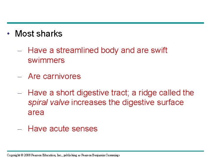  • Most sharks – Have a streamlined body and are swift swimmers –