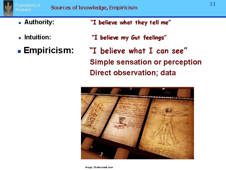 Foundations of Research Sources of knowledge, Empiricism n Authority: “I believe what they tell