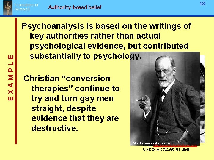 E X A M P L E Foundations of Research 18 Authority-based belief Psychoanalysis