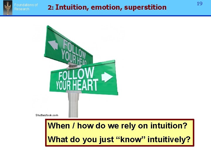 Foundations of Research 2: Intuition, emotion, superstition Shutterstock. com When / how do we