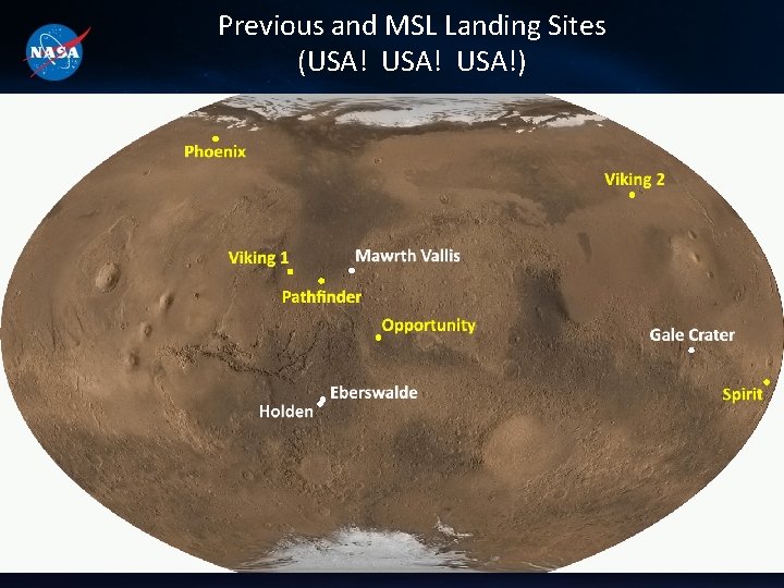 Previous and MSL Landing Sites (USA!) 