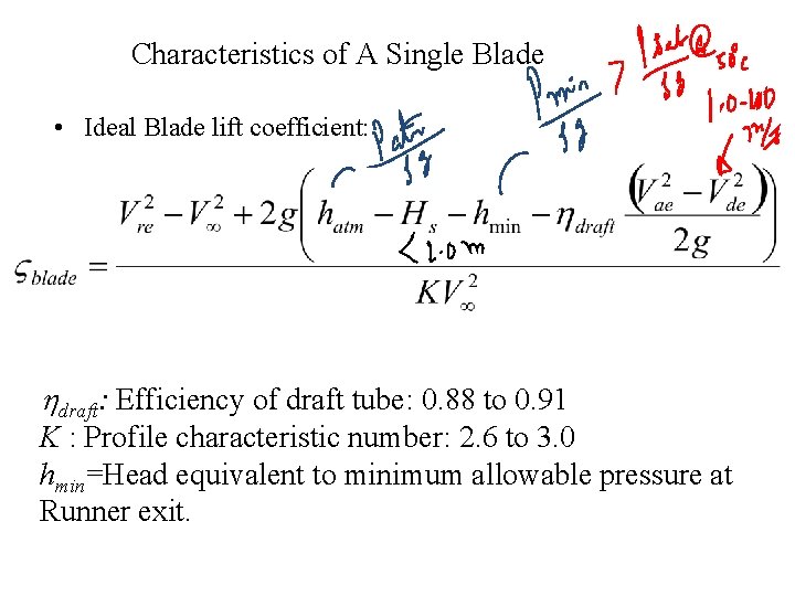 Characteristics of A Single Blade • Ideal Blade lift coefficient: hdraft: Efficiency of draft