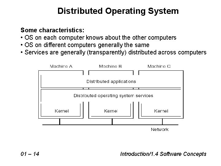 Distributed Operating System Some characteristics: • OS on each computer knows about the other