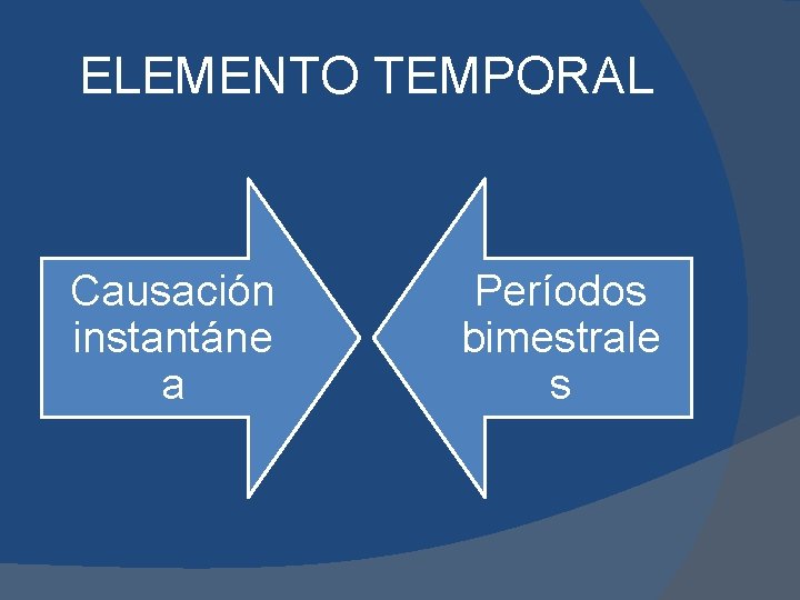 ELEMENTO TEMPORAL Causación instantáne a Períodos bimestrale s 