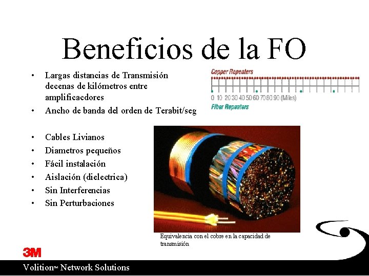 Beneficios de la FO • • Largas distancias de Transmisión decenas de kilómetros entre