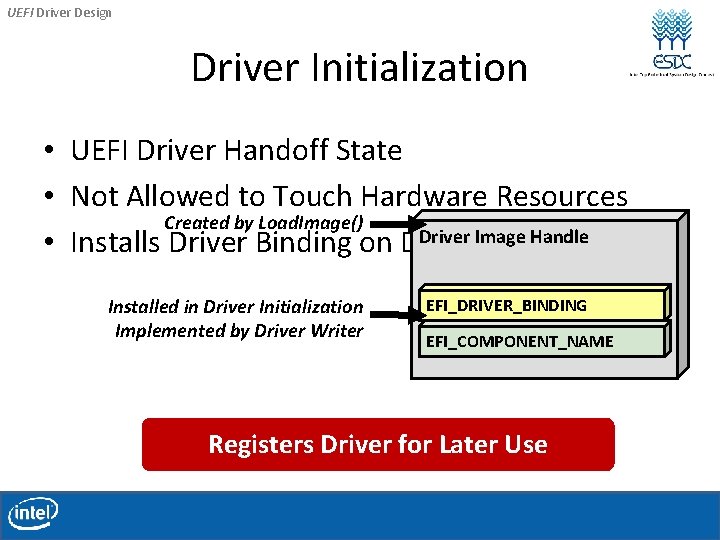 UEFI Driver Design Driver Initialization • UEFI Driver Handoff State • Not Allowed to UEFI Driver Design Driver Initialization • UEFI Driver Handoff State • Not Allowed to