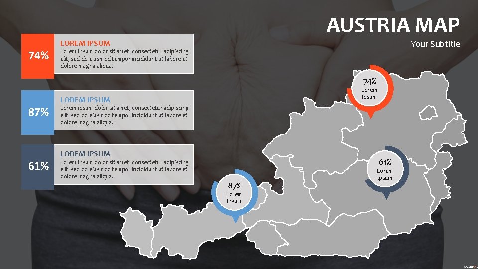 74% AUSTRIA MAP Your Subtitle LOREM IPSUM Lorem ipsum dolor sit amet, consectetur adipiscing