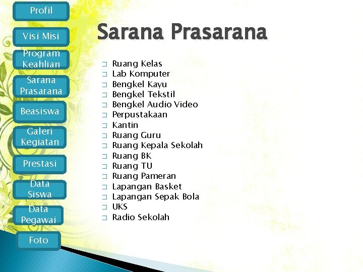 Profil Visi Misi Program Keahlian Sarana Prasarana � Beasiswa � Galeri Kegiatan � Prestasi